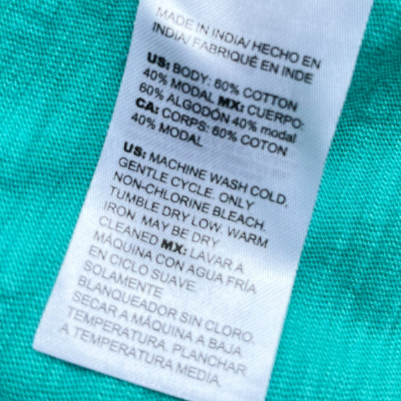 Chicos Puff Sleeve V Neck Slub Tee Teal Green Womens Plus XXL Cotton Modal - Picture 10 of 12